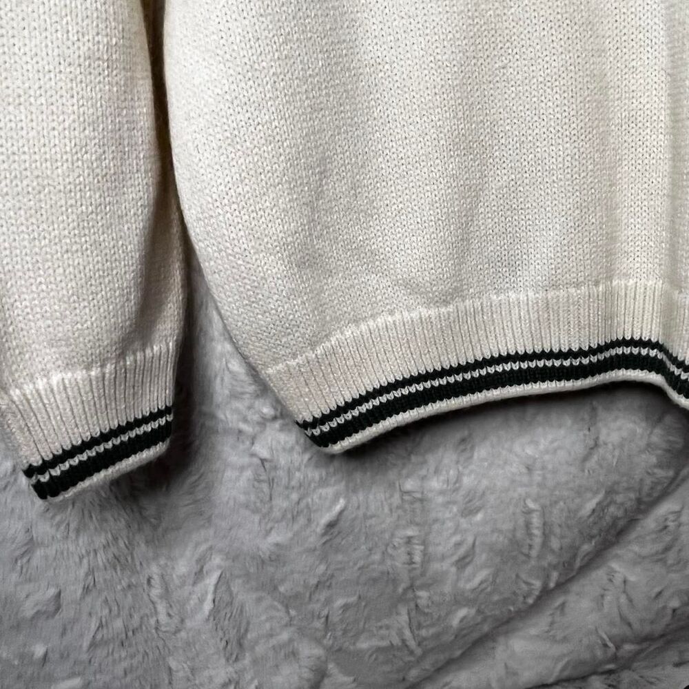 NWT ZARA SIZE LARGE Cream with green stripe trim TURTLENECK sweater - Picture 4 of 8
